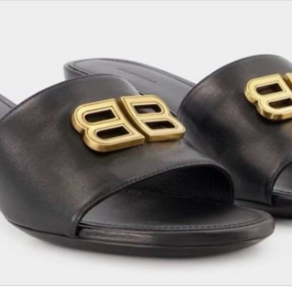 Balenciaga Groupie 50Mm Logo-Plaque Mules Slides Sandals Black 37 Orig $1398 - Picture 2 of 4